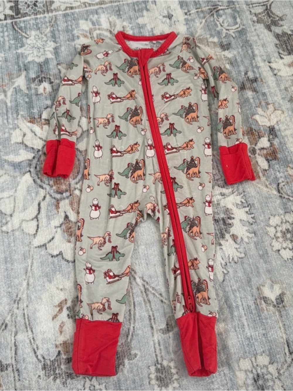 Red-Trim Holiday Dog & Snowman Kids Footed Pajamas
